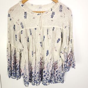 Lucky Brand Cream and Blue Floral Blouse